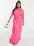 TFNC Plus Bridesmaid bow back maxi dress in fuchsia pink