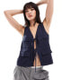 ASOS DESIGN tie waist waistcoat in navy crepe