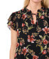 Women's Floral Tie-Neck Smocked Flutter-Sleeve Blouse