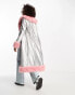 Annorlunda metallic faux shearling edged coat in silver and pink