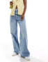 Mango oversized straight leg jeans in light blue