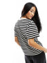 ONLY contrast neck t-shirt in black & cream stripe