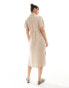 Vero Moda hammered woven shirt dress with tie belt in stone