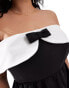 In The Style Plus exclusive bardot bow front mini dress in monochrome