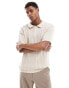 New Look short sleeve textured knit polo in off white