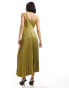 Closet London cowl neck pleated midaxi dress in moss green