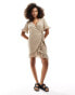 Vero Moda wrap dress with frill detail in stone