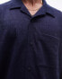 Topman boxy fit button through texture jersey polo in navy