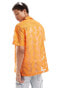 ASOS DESIGN short sleeve deep revere collar pineapple lace shirt in orange