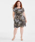 Plus Size Printed Round-Neck Short-Sleeve Dress