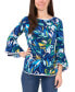 Petite Floral-Print Bell-Sleeve Piped Top