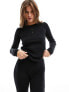 Threadbare Petite Ski ribbed base layer top and leggings set in black