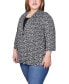 Plus Size Puff Print 3/4 Sleeve 2-Fer Top