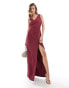 Vesper bow back thigh spilt maxi dress in burgundy