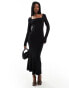 ASOS DESIGN square neck softline long sleeve midi dress in black