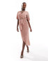 AX Paris short sleeve wrap plisse midi dress in pink