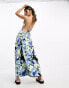 ASOS DESIGN asymetric strappy maxi dress with cut out side in blue floral print