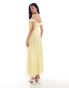 ASOS DESIGN ruffle bardot midi dress with tie detail in lemon yellow