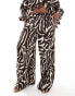 Extro & Vert Plus plisse trousers in brown and cream abstract print co-ord