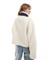 ASOS DESIGN borg fleece zip through with nylon pockets in cream and navy