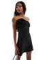 ASOS DESIGN scuba bandeau mini dress with oversized satin corsage in black