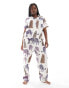 Chelsea Peers Exclusive Curve cotton tonal leopard print button short sleeve top and trouser pyjama set in off white