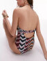 Topshop cut out swimsuit with beads in blurred shell print