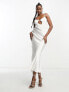 SNDYS x Molly King satin strappy midi dress in white