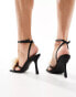 Glamorous Wide Fit corsage barely there heeled sandals in black and cream satin