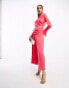 ASOS DESIGN ruched side cowl neck maxi dress with asymmetric tier in hot pink