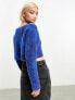 Weekday Hera cropped fluffy knitted sweater in blue oversize check pattern