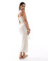 ASOS DESIGN textured bandeau tie maxi dress in stone