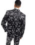 ASOS DESIGN skinny suit jacket in black floral print with white piping