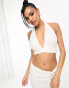 Rare London halterneck sequin crop top co-ord in cream