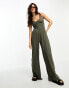 ASOS DESIGN drop waist soft touch jumpsuit in khaki