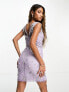 Starlet mini dress with cross detail and beaded embellishment in lilac