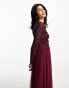 Maya Bridesmaid long sleeve midi tulle dress with tonal delicate sequin in wine