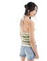 ONLY knitted halter neck top in beige & green stripe