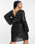 River Island Plus cowl back sequin mini dress in black