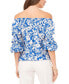 Women's Floral Off The Shoulder Bubble Sleeve Tie Front Blouse