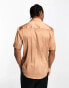 ASOS DESIGN skinny satin shirt with roll sleeve in bronze