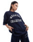 ASOS DESIGN Weekend Collective oversized t-shirt with varsity logo in navy