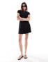 ASOS DESIGN short sleeve low back mini dress with godets in black