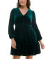 Plus Size V-Neck Long-Sleeve Smocked-Waist Velvet Dress