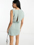 ASOS DESIGN drape neck sleeveless wrap front mini dress in light sage