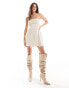 ASOS DESIGN distressed twill bandeau mini dress in off white