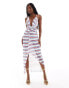 ASOS DESIGN twist bust midi dress with rope knot detail back in stripe