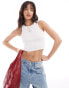 Pieces diamonte hotfix starwberry cropped racer neck top in white