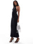 ASOS DESIGN cross front halter maxi dress with ruching in black