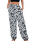 Women's Black & White Floral Elastic Waist Tapered Leg Pants